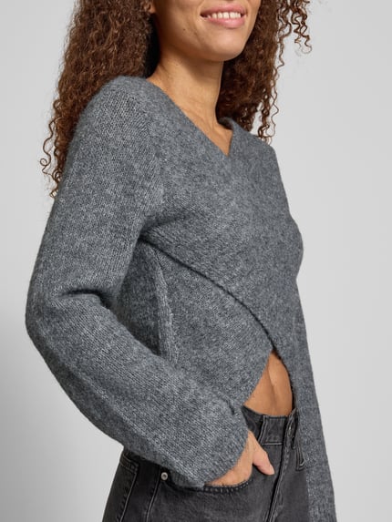 ONLY Pullover mit Wickeloptik Modell 'ONLMAGGIE' Hellgrau Melange 3