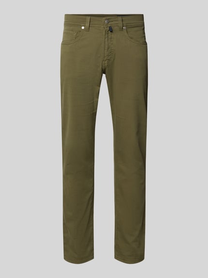 Produktfoto, Regular Fit Hose mit Eingrifftaschen Modell 'Lyon' von Pierre Cardin, mieszanka bawełny i elastanu, krój regular fit, szerokość w rozmiarze 32/32: 41 cm, długość wewnętrzna nogawki 80 cm, spodnie zielone, proste nogawki, gładka tekstura