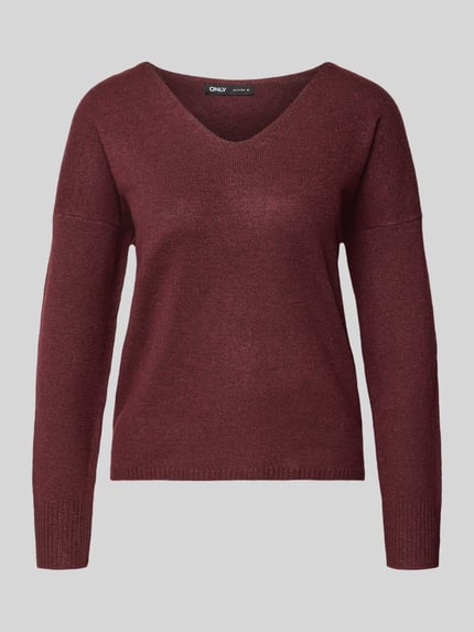 ONLY Regular Fit Pullover mit V-Ausschnitt Modell 'RICA LIFE' Bordeaux Melange 2