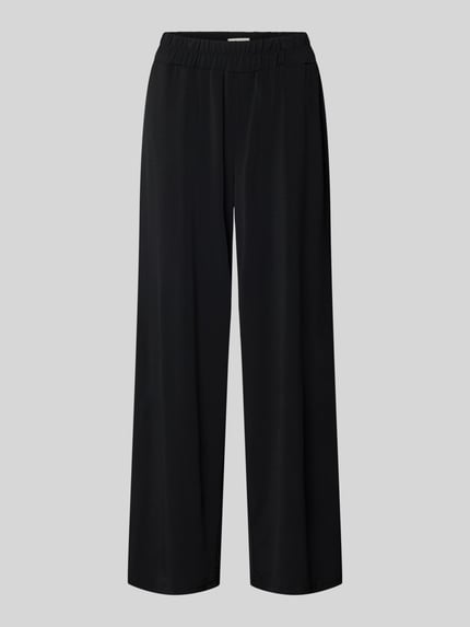 Produktfoto, schwarze Stoffhose in verkürzter Passform Modell 'LIMA' von ICHI aus Material-Mix mit Stretch-Anteil, lockerer Schnitt, elastischer Bund.