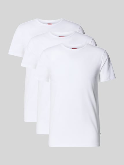 Produktfoto, drei weiße Regular Fit T-Shirt aus Baumwoll-Mix in 3er-Pack Modell 'MEN SOLID' von Levi's®, schlichte Optik auf grauem Hintergrund