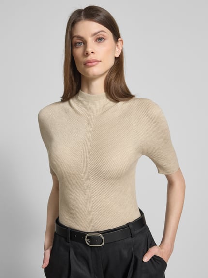 BOSS Slim Fit Turtleneck-Pullover aus Schurwolle Beige Melange 3