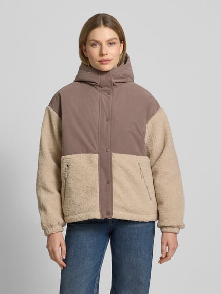 Mazine Regular fit jack met imitatiebont, model 'Blocking' Leem - 4