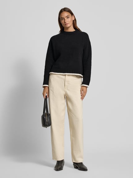 VERO MODA Regular Fit Strickpullover mit Kontrastsaum Modell 'SHADOW' Black 1