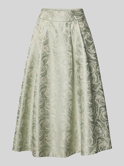 Productfoto, Midirock aus Satin met steekzakken van Rinascimento, lichtgroen satijn, A-lijn, bloemmotief, ritssluiting, maat S 36 cm taille, lengte 85 cm