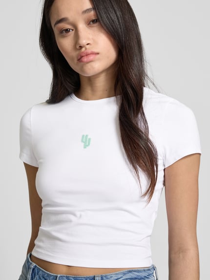 REVIEW T-Shirt mit Label-Stitching Weiss 3