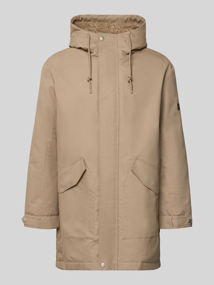 Produktfoto, hellbraune Regular Fit Jacke aus Baumwoll-Mix mit Teddyfutter von Marc O'Polo, glatte Oberfläche, große Taschen, Herren Daunenjacke