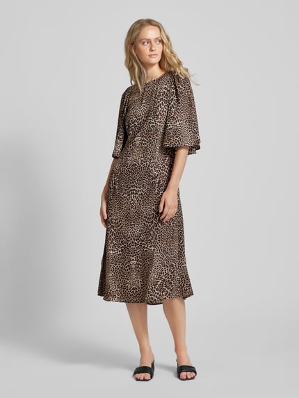 VILA Midikleid mit Animal-Print Modell 'LEILA' Hellbraun 4