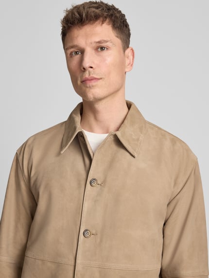 Selected kurtka skórzana krój regular fit z wykładanym kołnierzem model 'RORY' Piaskowy 3