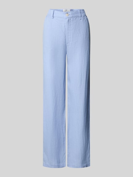 Produktfoto, Straight Fit Leinenhose mit elastischem Bund von Fynch-Hatton in Hellblau, reine Leinenstruktur, Paspeltaschen am Gesäß