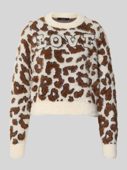 VERO MODA Regular Fit Strickpullover mit Allover-Muster Modell 'JUNGLE' Ecru 2