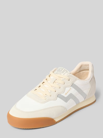 Produktfoto, Sneaker mit Label-Details Modell 'Beylana' von Gant, beżowe i białe odcienie, sznurowane, zaokrąglony kształt, teksturowana podeszwa, wysokość obcasa w rozmiarze 40: 2 cm, wysokość cholewki w rozmiarze 40: 8 cm, szerokość w rozmiarze 40: 6 cm
