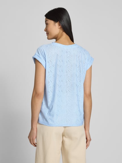 FREE/QUENT T-shirt met broderie anglaise, model 'Blond' Lichtblauw - 5