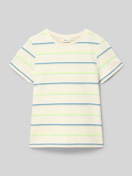 Produktfoto, Regular Fit T-Shirt aus Baumwoll-Mix von s.Oliver RED LABEL, Kinder T-Shirt mit Optik: Allover-Muster, gestreift, Rundhals, Kurzarm, weiche Oberfläche
