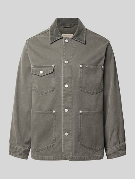 Officine Générale Hemdjacke mit Label-Patch Modell 'MIKE' Mittelgrau 2