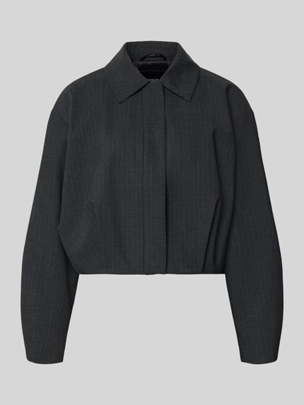 Produktfoto, Regular Fit Blazer mit Drapierungen Modell 'SOUFFLE' von MANGO, dunkles Grau, Material-Mix mit Viskose-Anteil, Umlegekragen