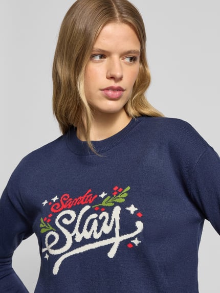 NOISY MAY® Gebreide pullover met ribboorden, model 'CLAUS' Marineblauw - 3