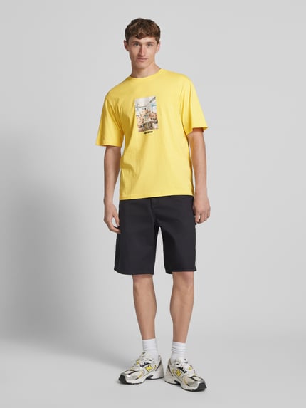 REVIEW Regular Fit T-Shirt aus Baumwoll-Viskose-Mix Pastellgelb 1
