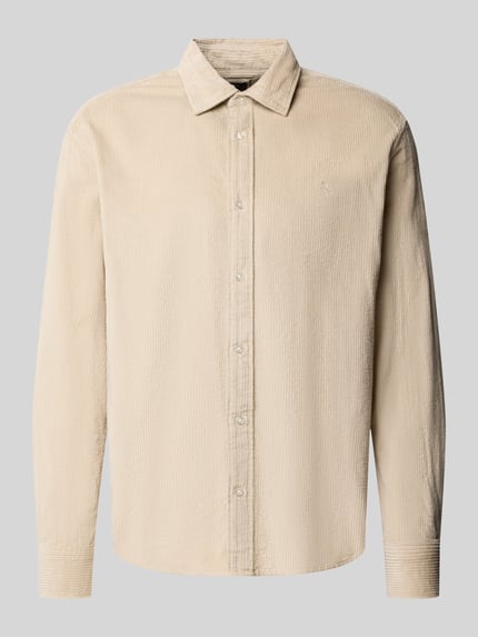 Produktfoto, Regular Fit Freizeithemd mit Label-Stitching von MCNEAL in Beige, Cordstruktur, Kentkragen, reine Baumwolle, Vorderansicht