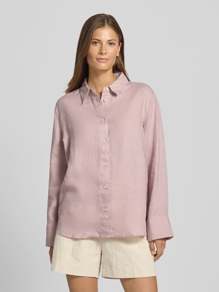 Samsøe Samsøe Regular Fit Leinenbluse mit Hemdblusenkragen Modell 'SANOT' Flieder 4