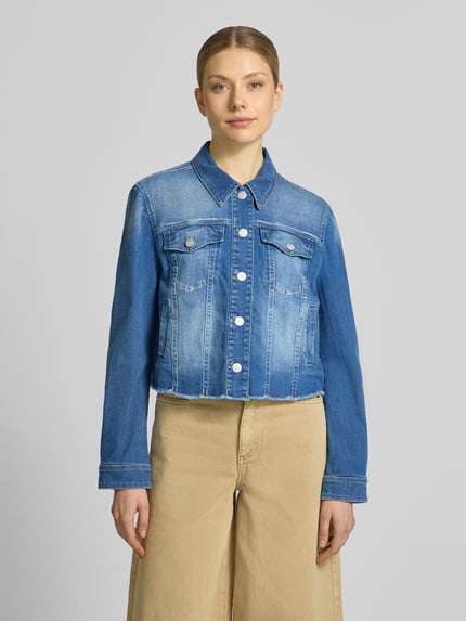 Marc Cain Cropped Jeansjacke mit Fransen Blau Melange 4
