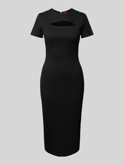 HUGO Kokerjurk met cut-out, model 'Kalmine' Zwart - 2