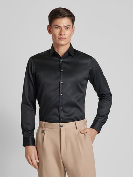 Jake*s Regular Fit Businesshemd aus Satin Black 4