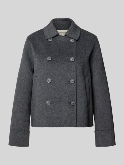Produktfoto, Zweireihige Jacke aus Lanawoll-Mix von Stefanel in Dunkelgrau mit Umlegekragen, Knopfverschluss und Eingrifftaschen, Regular Fit