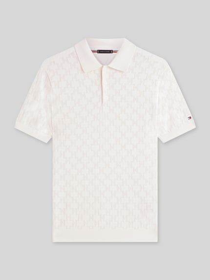 Tommy Hilfiger regular fit poloshirt met pointellemotief Offwhite - 2