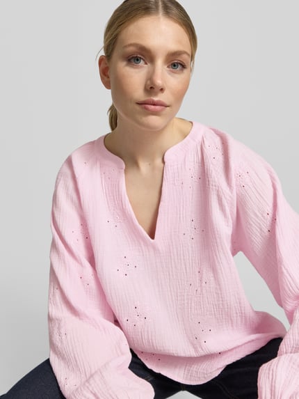 VERO MODA relaxed fit blouse met lange mouwen van puur katoen model 'NATALI' Felroze - 3