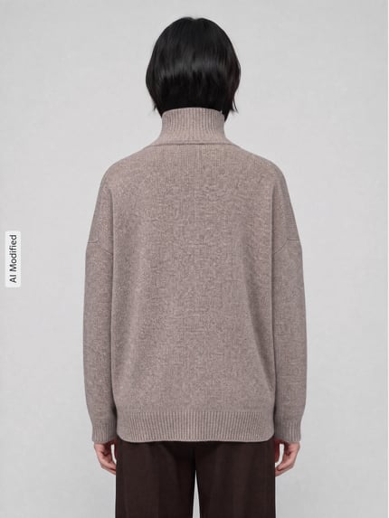 Vrouwenmodel draagt Loose fit pullover uit zuivere wol model 'BORGIA' van Weekend Max Mara in lichtbruin, Dames pullover, volledig aanzicht achterkant, KI-modificeerd beeld