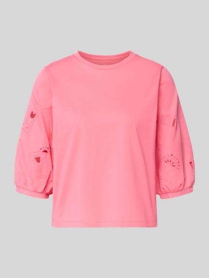 Marc Cain t-shirt z rękawem o dł. 3/4 i haftem angielskim Mocnoróżowy 2