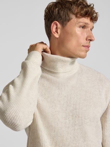 Lindbergh Strickpullover in Ripp-Optik mit Rollkragen Sand Melange 3