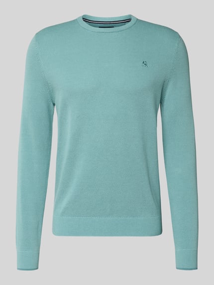 Produktfoto, Strickpullover mit Label-Stitching von Lerros in hellblau, Reine Baumwolle, Regular-Fit, Gerippte-Abschlüsse, Rundhalsausschnitt