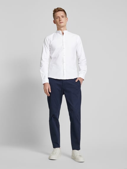Lindbergh Slim Fit Freizeithemd mit Stehkragen Modell 'Oxford' Weiss 1