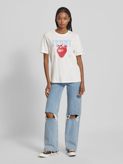 Tommy Jeans T-shirt o kroju relaxed fit z czystej bawełny Złamany biały 1