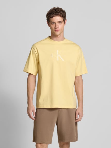 Calvin Klein Jeans T-shirt met labelstitching Geel - 4