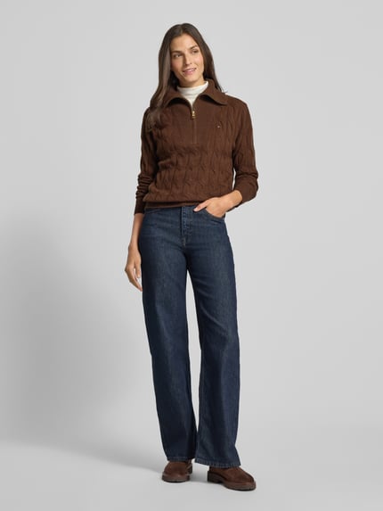 Tommy Hilfiger Relaxed fit schipperstrui van pure wol met kabelpatroon Middenbruin - 1