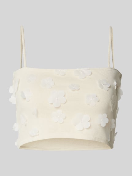 MANGO Crop Top mit floralen Applikationen Modell 'ACRA' Weiss 2