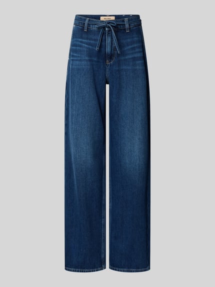 Produktfoto, Wide Fit Jeans mit Lyocell-Anteil Modell 'Dara Verneza' von MOS MOSH, wpuszczane kieszenie, szerokość w rozmiarze 27: 39 cm, długość wewnętrzna nogawki 79 cm, mieszanka bawełny i lyocellu, materiałowa tasiemka, zapięcie na guzik i zamek błyskawiczny, kolor denim