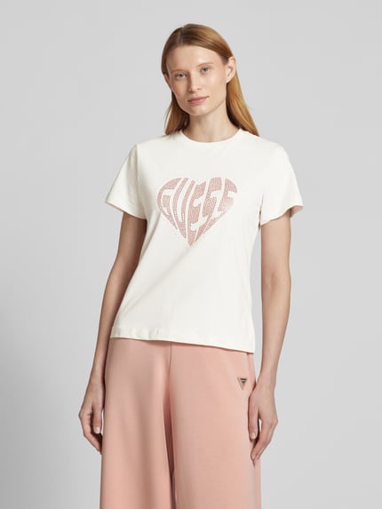 GUESS Activewear T-Shirt mit Label-Detail Modell 'JULIA' Ecru 4