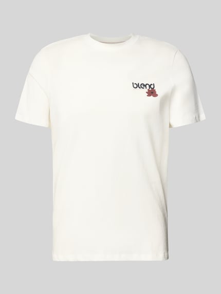 Productfoto, wit Regular fit T-shirt van Blend van katoen, ronde hals, logo-print, model 'Kenan', ruglengte maat M: 67 cm