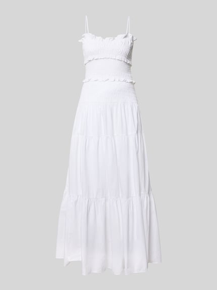 Productfoto, Midikleid mit Rüschen und Volantsaum van MICHAEL Michael Kors van pure katoen in wit, getailleerde fit, volantzoom, smok-details