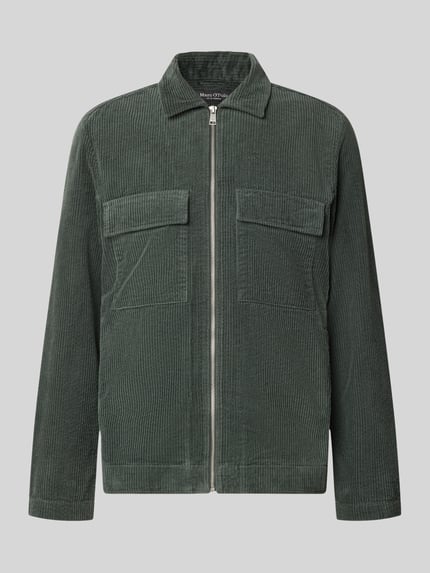 Produktfoto, Regular Fit Hemdjacke aus reiner Baumwolle von Marc O'Polo in Dunkelgrün mit sichtbarer Cordstruktur und silbernem Reißverschluss, Herren Freizeithemd von Marc O'Polo