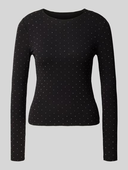 VERO MODA Bluzka z długim rękawem z drobnymi ozdobnymi kamieniami Czarny 2