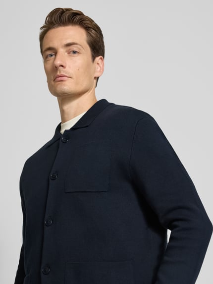 Selected Relaxed fit gebreid jack van katoenmix, model 'MIKE' Donkerblauw - 3