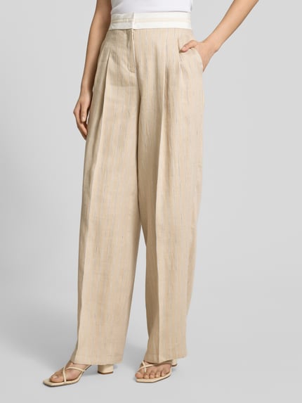 CAMBIO Wide leg linnen broek met bandplooien, model 'ANNY' Beige - 4