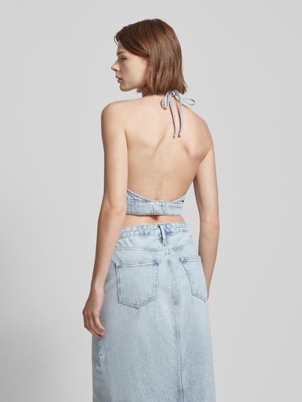 Marc O'Polo DENIM Top krótki z imitacji dzianiny z wiązaniem na szyi Jasnoniebieski 5