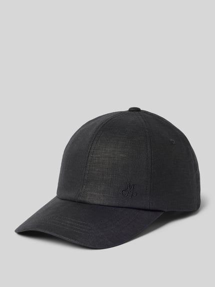 Produktfoto, Basecap aus reinem Leinen von Marc O'Polo in Dunkelgrau, unifarben, Logo-Stitching, Flammgarn, verstellbarer Riegel, eingestickte Luftlöcher