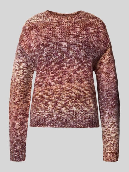 Produktfoto, Regular Fit Strickpullover mit Rundhalsausschnitt von VILA in melierten Brauntönen, Strick-Optik, gerippte Abschlüsse